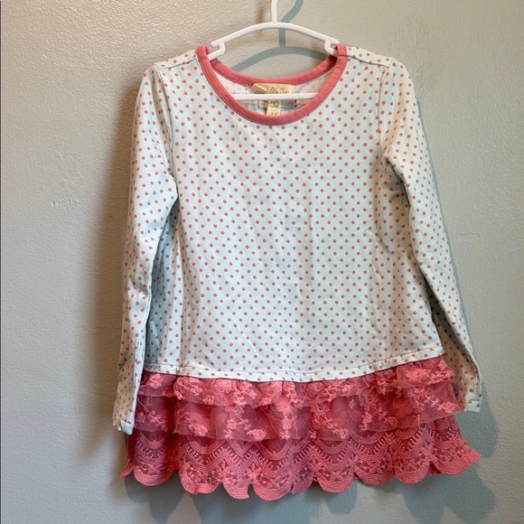 Matilda Jane Size 2 Girls' Pink Polka Dot Lace Trim Top - Picture 1 of 8
